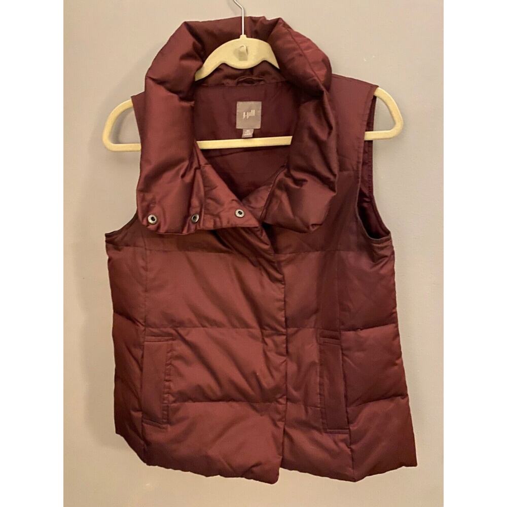 J. Jill Burgundy Down Puffer Vest Full Snap Closure Womens XS Petite